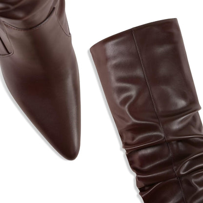 Women's Knee High Boots Slouch Pointed Toe Tall Block Heel Boots Pull On Fall Boots for Women