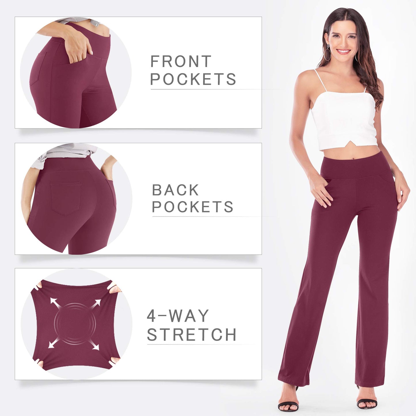 IUGA Yoga Pants Women Wide Leg High Waist Bootcut Workout Flare Leggings Tummy Control Work Dress Pants Women 4 Pockets