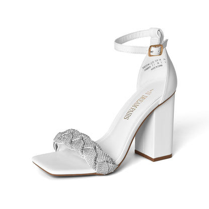 DREAM PAIRS Women's Heels for Women Braided Open Toe Ankle Strap High Block Chunky Heel Sandals Party Wedding Dress Pumps Shoes
