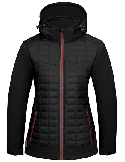 Little Donkey Andy Women's Lightweight Insulated Hybrid Jacket for Hiking Running Ski Thermal Warm with Removable Hood