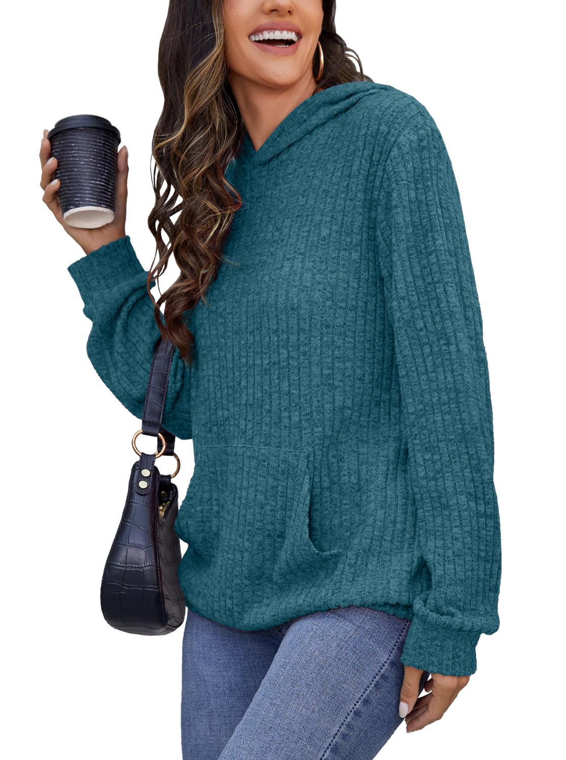 Womens Long Sleeve Shirts Kangaroo Pocket Fashion Hoodies Fall Pullover Sweatshirts