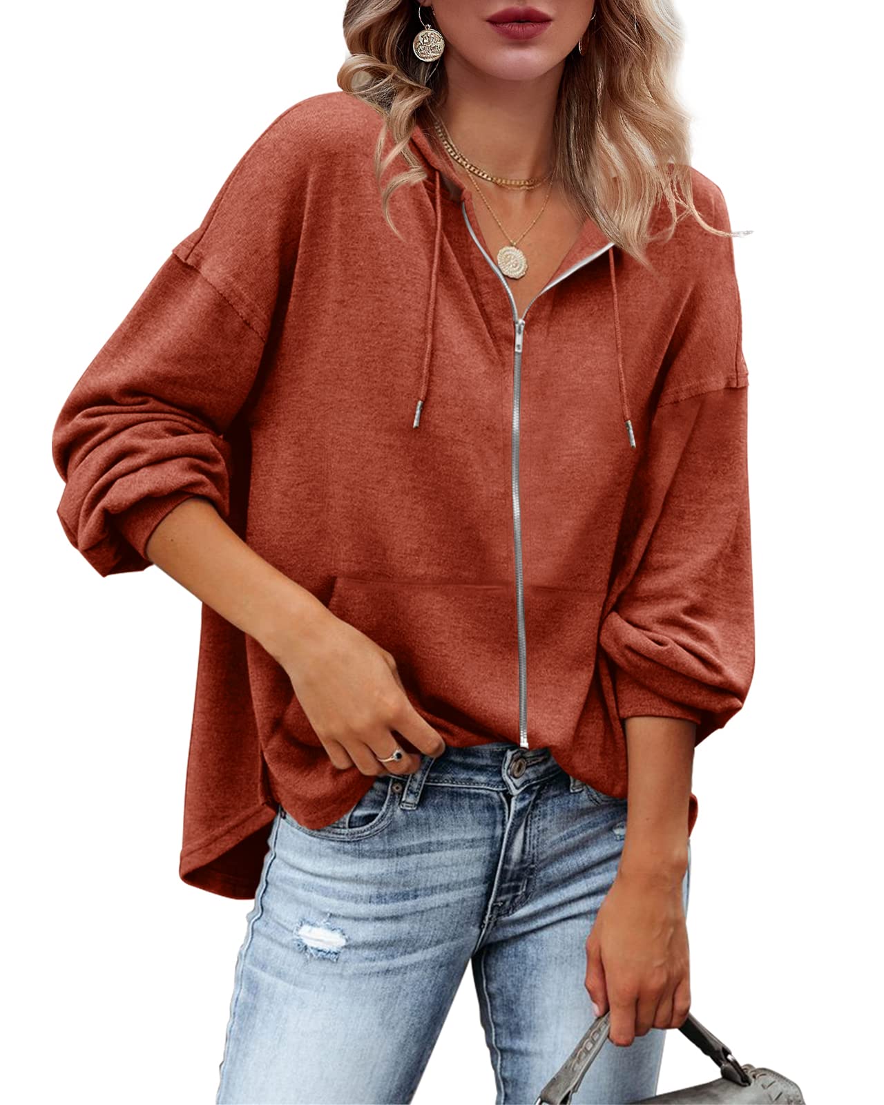 Zatanaroni Womens Zip Up Hoodies Loose fit Sweatshirt Casual Long Sleeve Shirts for Women Pullover Tops With Pocket