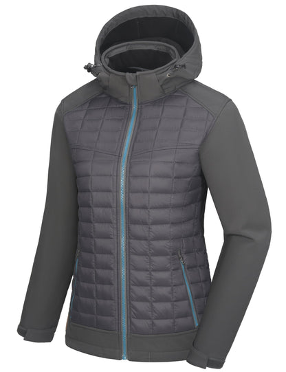 Little Donkey Andy Women's Lightweight Insulated Hybrid Jacket for Hiking Running Ski Thermal Warm with Removable Hood