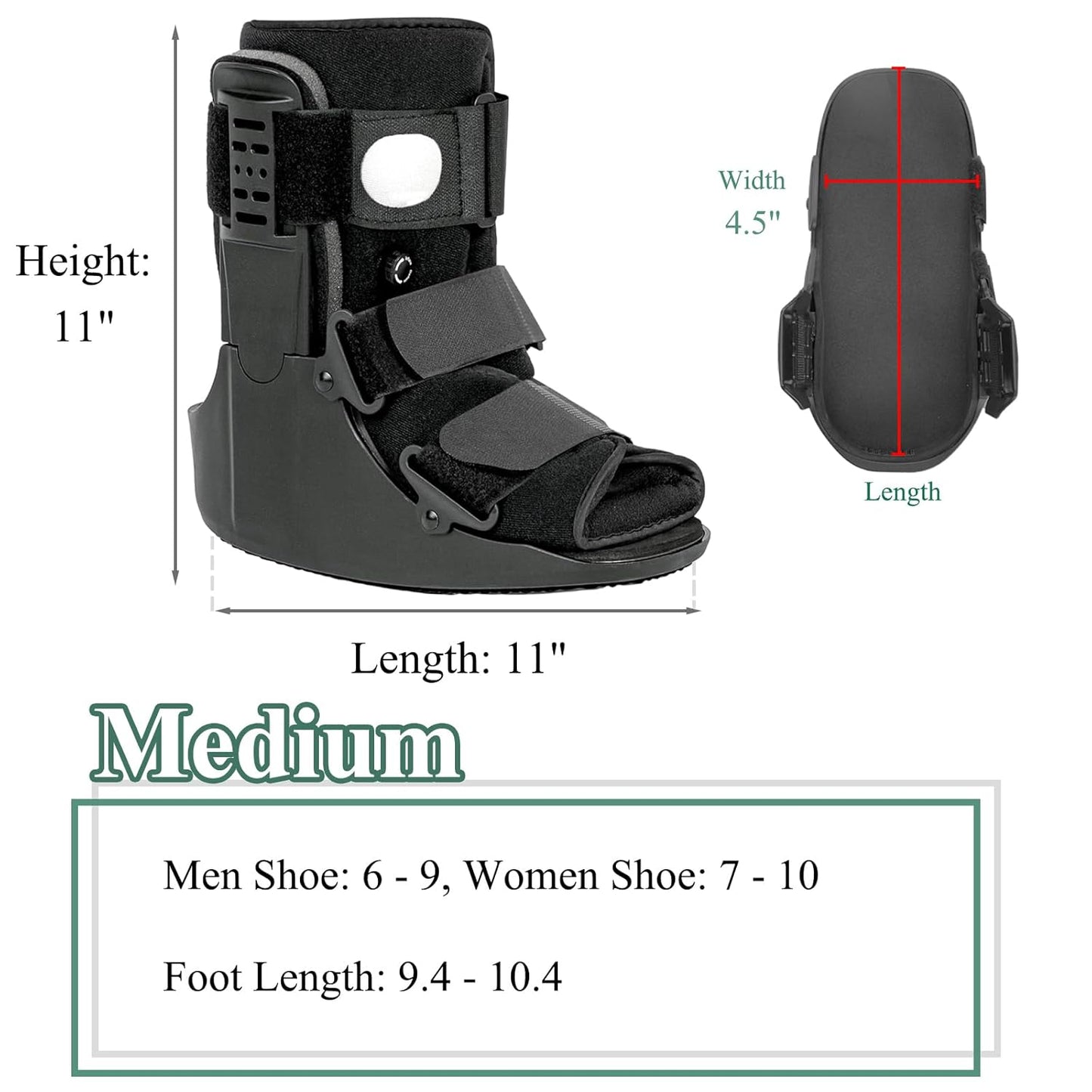 Air Walking Boot, Fracture Boot Short Walker Protection Fits Left or Right Foot Ankle Support for Injuries Fractures Sprains Black M