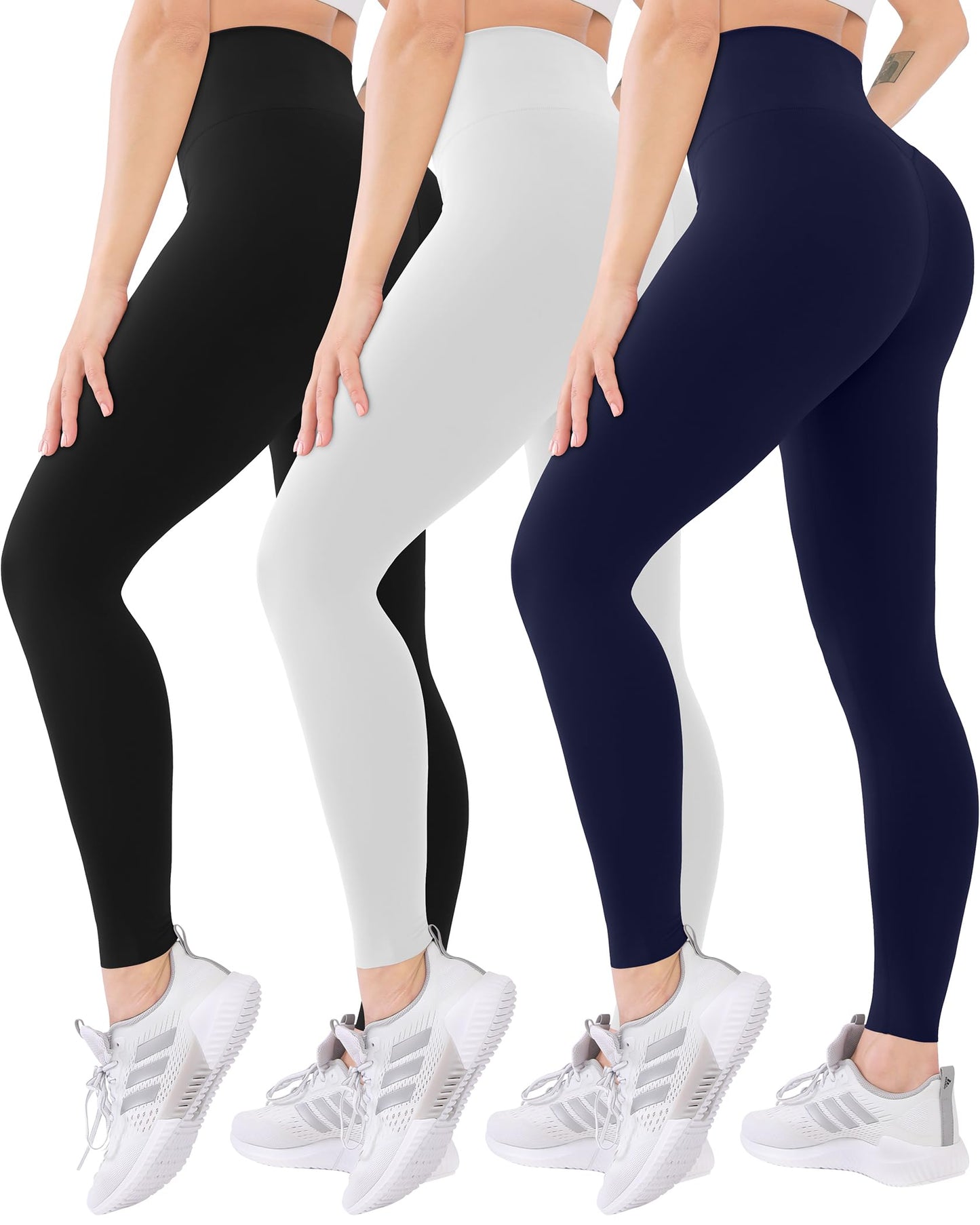 Blisset 3 Pack High Waisted Leggings for Women-Soft Athletic Tummy Control Pants for Running Yoga Workout Reg & Plus Size