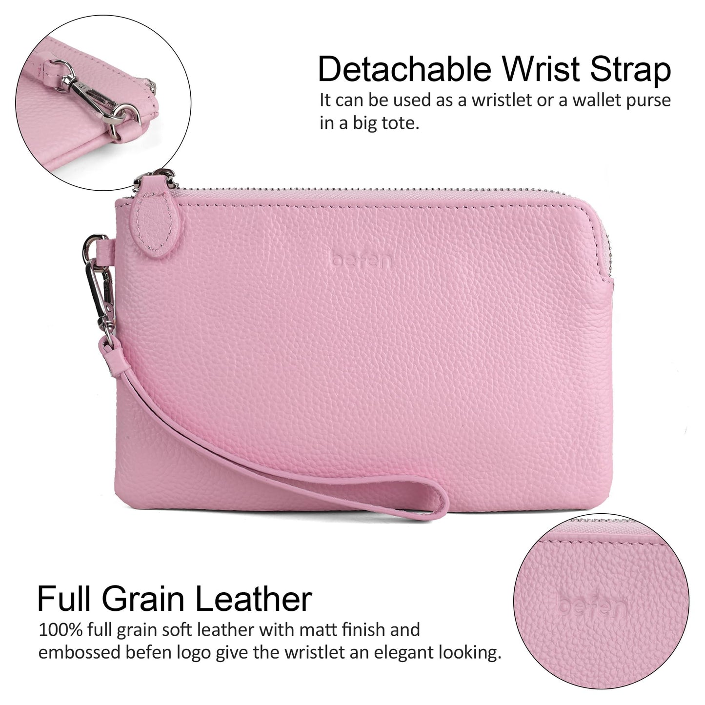 befen Genuine Leather Wristlet Clutch RFID Blocking Bag Cell Phone Wallet Purse Wristlet Wallet Purses and Handbags for Women