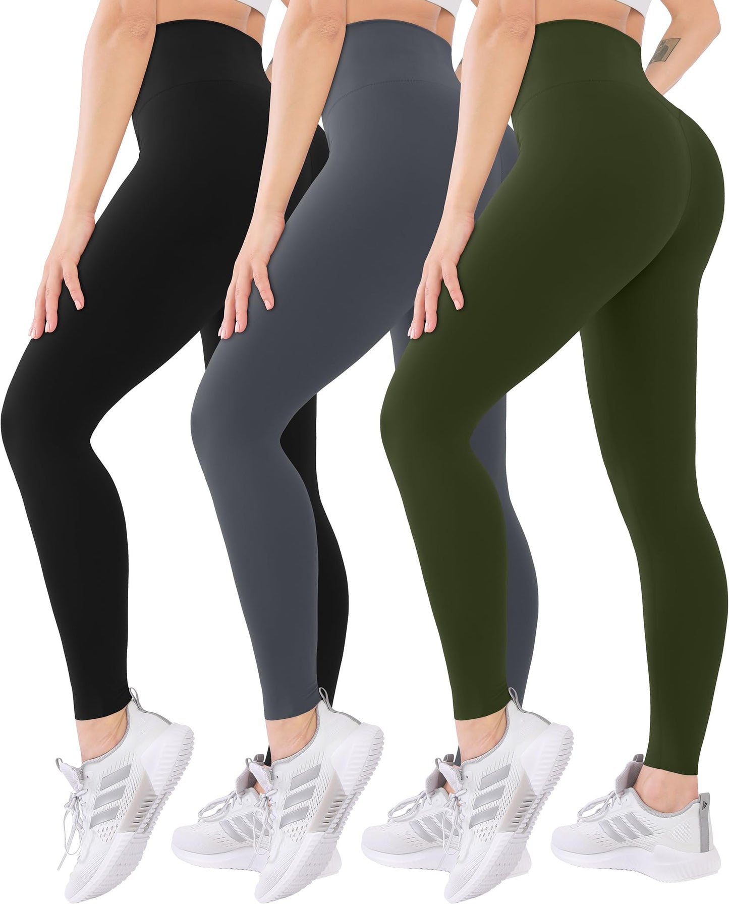 Blisset 3 Pack High Waisted Leggings for Women-Soft Athletic Tummy Control Pants for Running Yoga Workout Reg & Plus Size