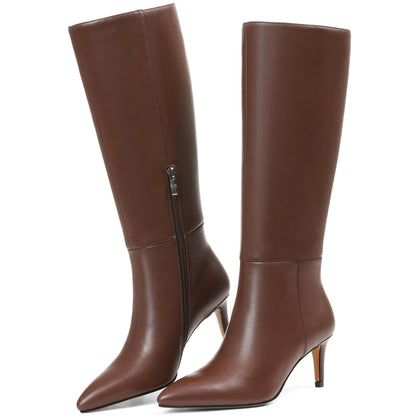 Knee High Boots for Women Pointed Toe Stiletto Kitten Heel Tall Boots Side Zipper Wide Calf Boot Fall Winter Sexy Fashion Dress Shoes Botas Negras