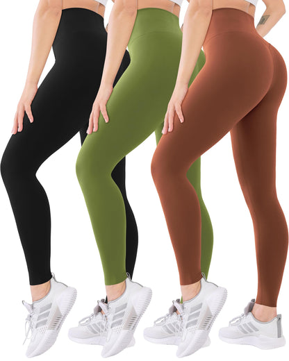 Blisset 3 Pack High Waisted Leggings for Women-Soft Athletic Tummy Control Pants for Running Yoga Workout Reg & Plus Size