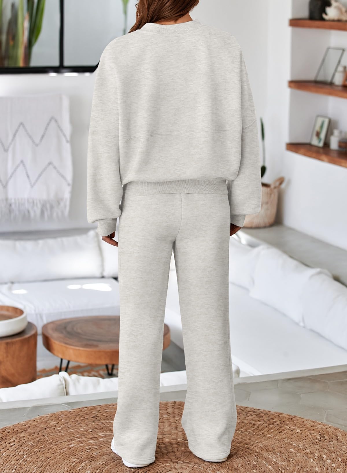 Aleumdr Women's 2 Piece Outfits Oversized Fleece Sweatsuit Zip Up Long Sleeve Sweatshirt with Wide Leg Sweatpants
