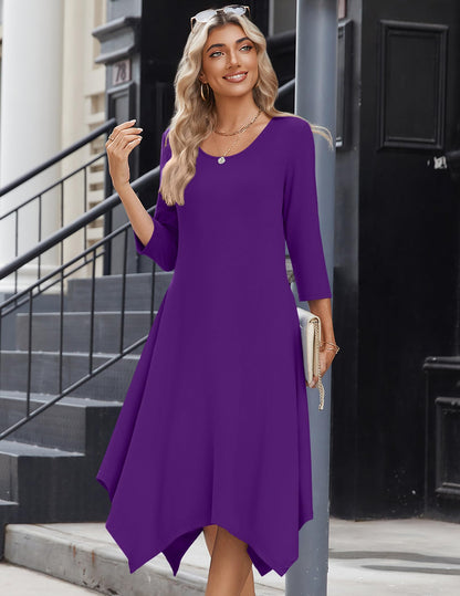 Zeagoo Midi Women 3/4 Sleeve Dress Casual Dresses with Pockets 2025 Fall A Line Dress Elegant Formal Modest Dresses