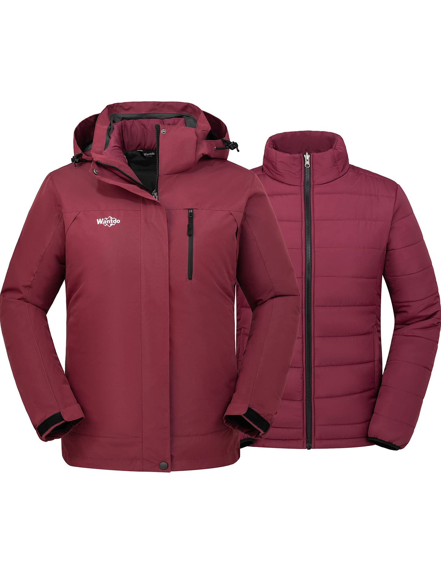 wantdo Women's 3 in 1 Waterproof Ski Jacket Windproof Winter Snow Coat Snowboarding Jackets Warm Raincoat