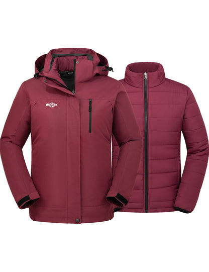 wantdo Women's 3 in 1 Waterproof Ski Jacket Windproof Winter Snow Coat Snowboarding Jackets Warm Raincoat