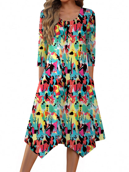 Zeagoo Midi Women 3/4 Sleeve Dress Casual Dresses with Pockets 2025 Fall A Line Dress Elegant Formal Modest Dresses