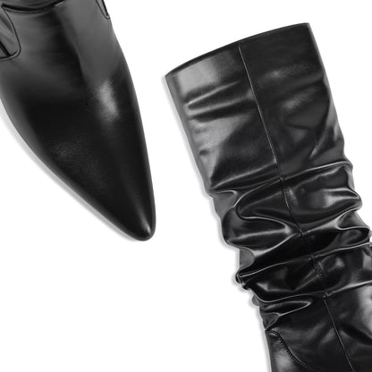 Women's Knee High Boots Slouch Pointed Toe Tall Block Heel Boots Pull On Fall Boots for Women