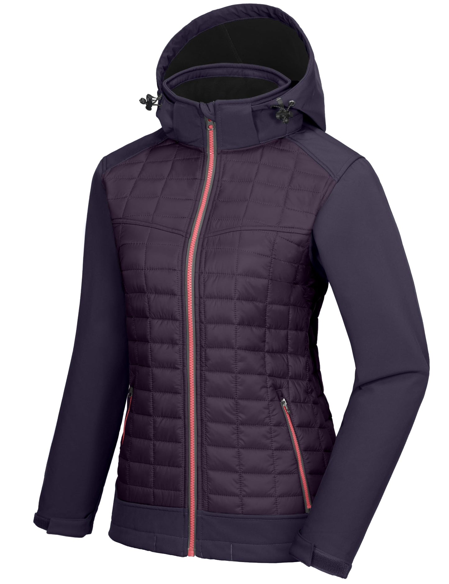 Little Donkey Andy Women's Lightweight Insulated Hybrid Jacket for Hiking Running Ski Thermal Warm with Removable Hood