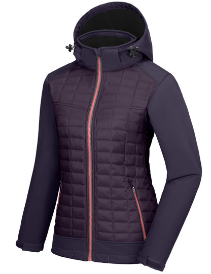 Little Donkey Andy Women's Lightweight Insulated Hybrid Jacket for Hiking Running Ski Thermal Warm with Removable Hood