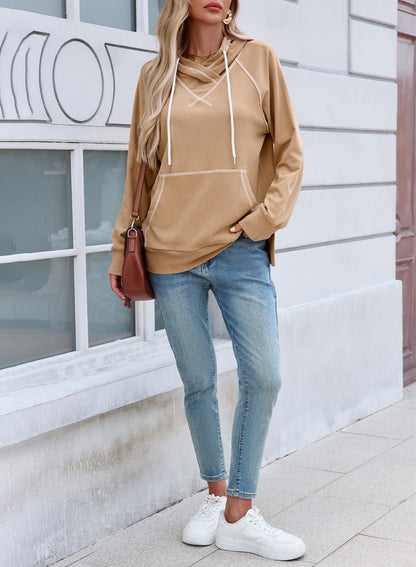 SHEWIN Womens Hoodies Drawstring Hooded Sweatshirt Pullover Long Sleeve Tops Womens Fall Fashion 2025