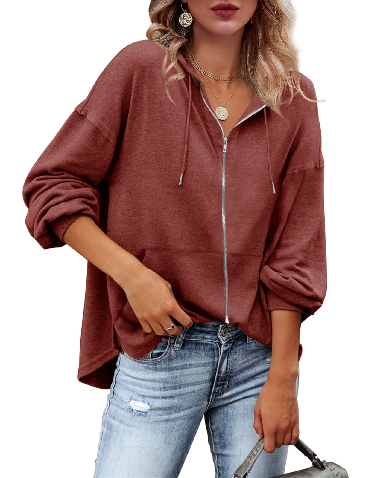 Zatanaroni Womens Zip Up Hoodies Loose fit Sweatshirt Casual Long Sleeve Shirts for Women Pullover Tops With Pocket