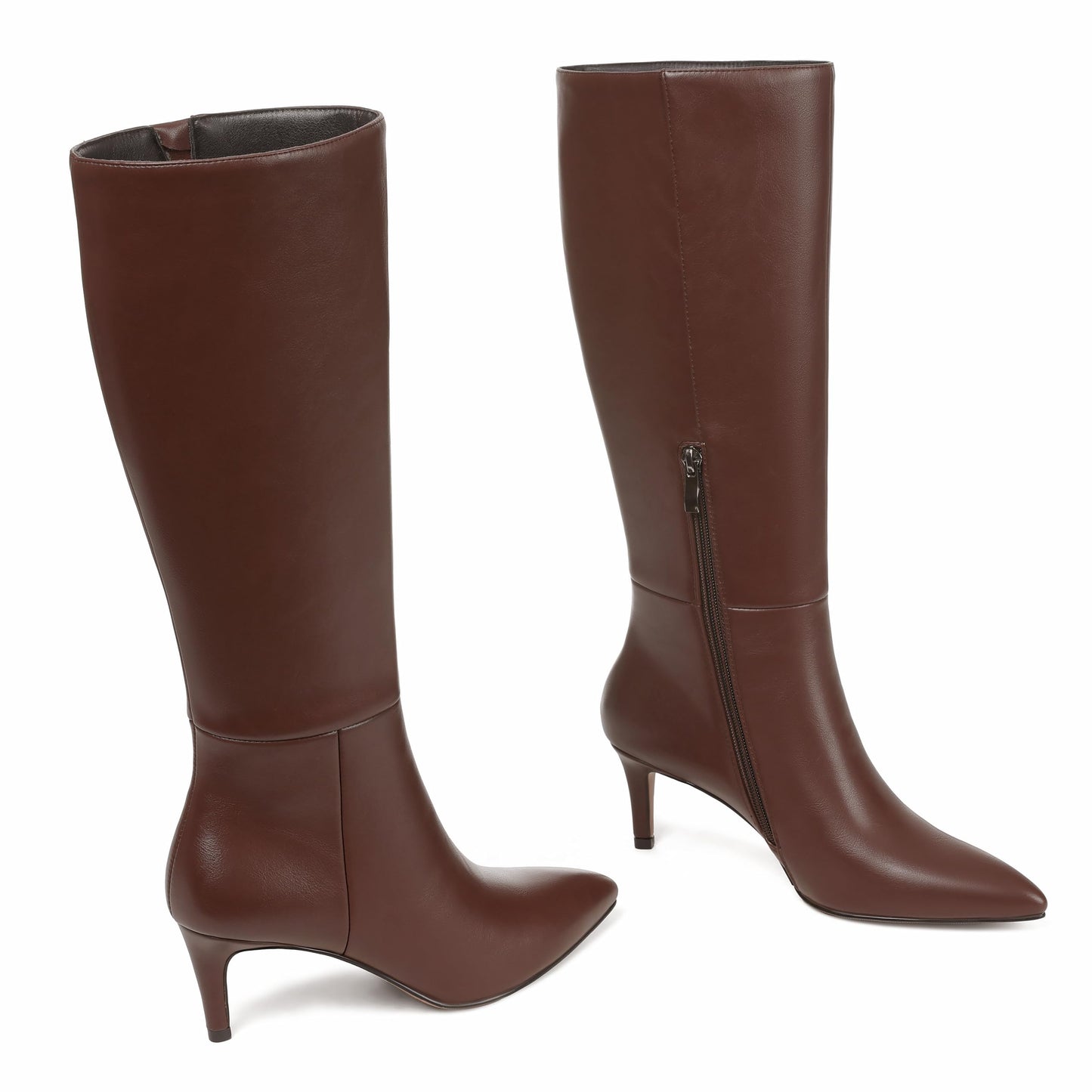 Knee High Boots for Women Pointed Toe Stiletto Kitten Heel Tall Boots Side Zipper Wide Calf Boot Fall Winter Sexy Fashion Dress Shoes Botas Negras