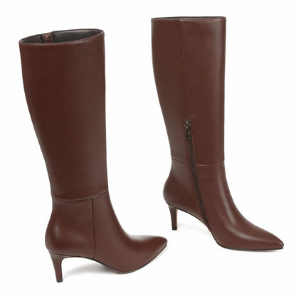 Knee High Boots for Women Pointed Toe Stiletto Kitten Heel Tall Boots Side Zipper Wide Calf Boot Fall Winter Sexy Fashion Dress Shoes Botas Negras