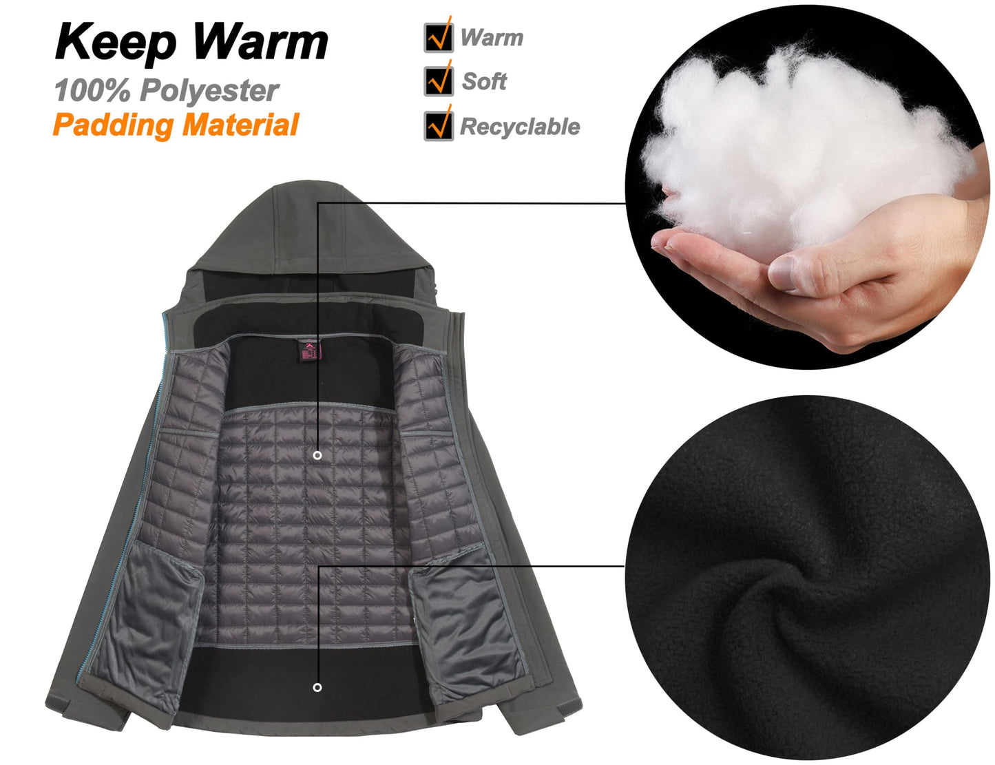 Little Donkey Andy Women's Lightweight Insulated Hybrid Jacket for Hiking Running Ski Thermal Warm with Removable Hood