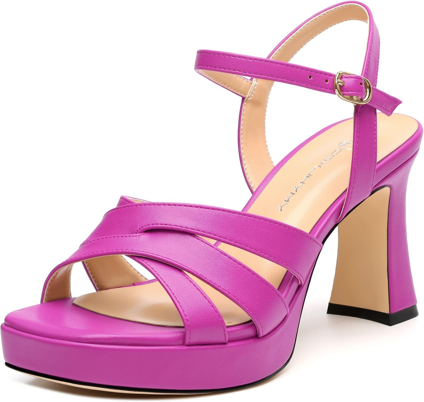 Women's Chunky Platform High Heels Block Heeled Sandals Open Square Toe Ankle Strap Dress Wedding Party Sandal Shoes 3.3''