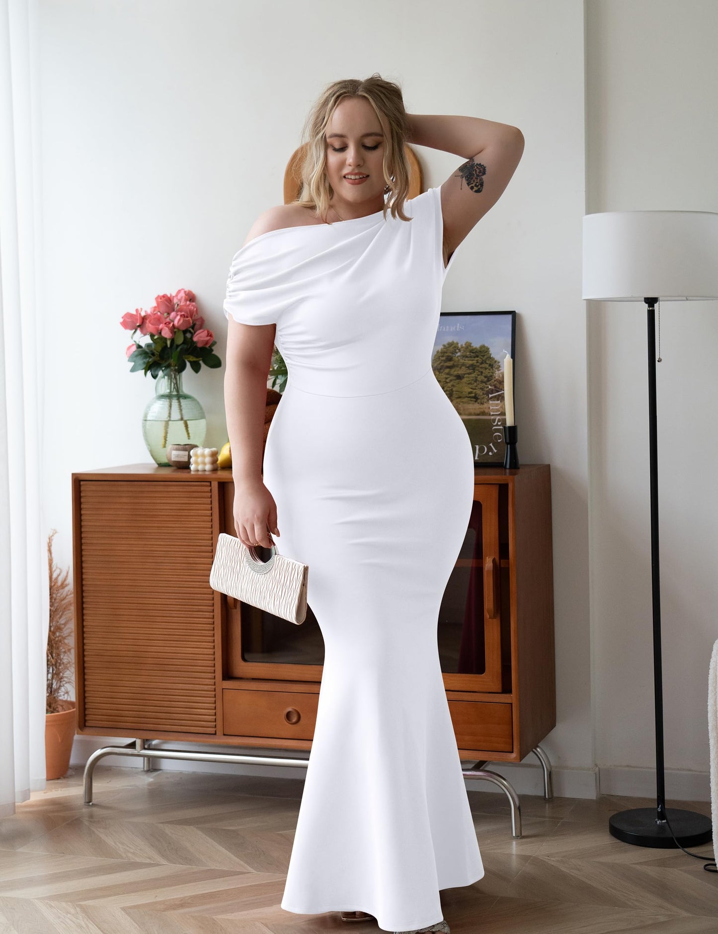 YMDUCH Women's Elegant Sleeveless Off Shoulder Bodycon Long Formal Party Evening Dress