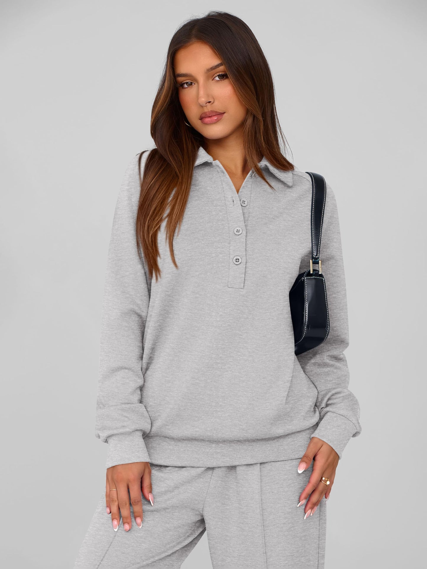 PRETTYGARDEN Women Fall 2 Piece Outfits Sweatsuits Quarter Button Long Sleeve Sweatshirt Wide Leg Pants Tracksuit Lounge Sets