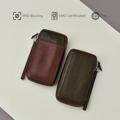 Wristlet for Men & Women, Full-Grain Leather Clutch Bag, RFID Protection, Zipper Pocket, Handcrafted, Gift Box & Pouch