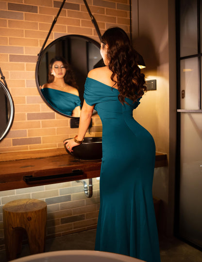 YMDUCH Women's Elegant Sleeveless Off Shoulder Bodycon Long Formal Party Evening Dress