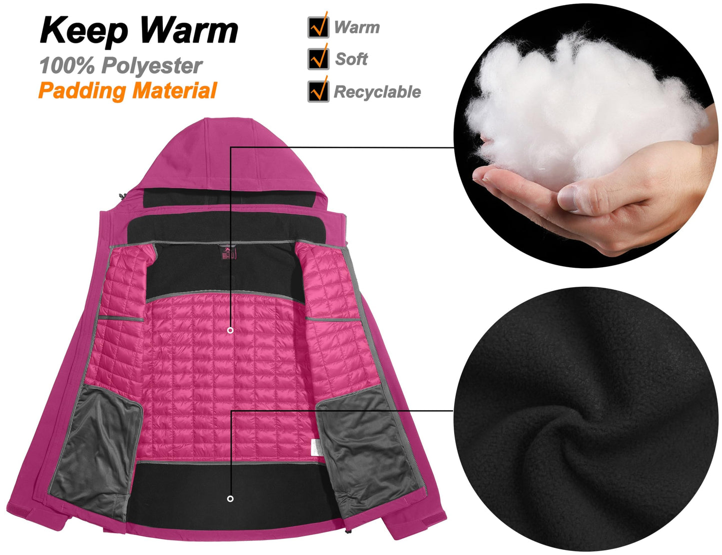 Little Donkey Andy Women's Lightweight Insulated Hybrid Jacket for Hiking Running Ski Thermal Warm with Removable Hood