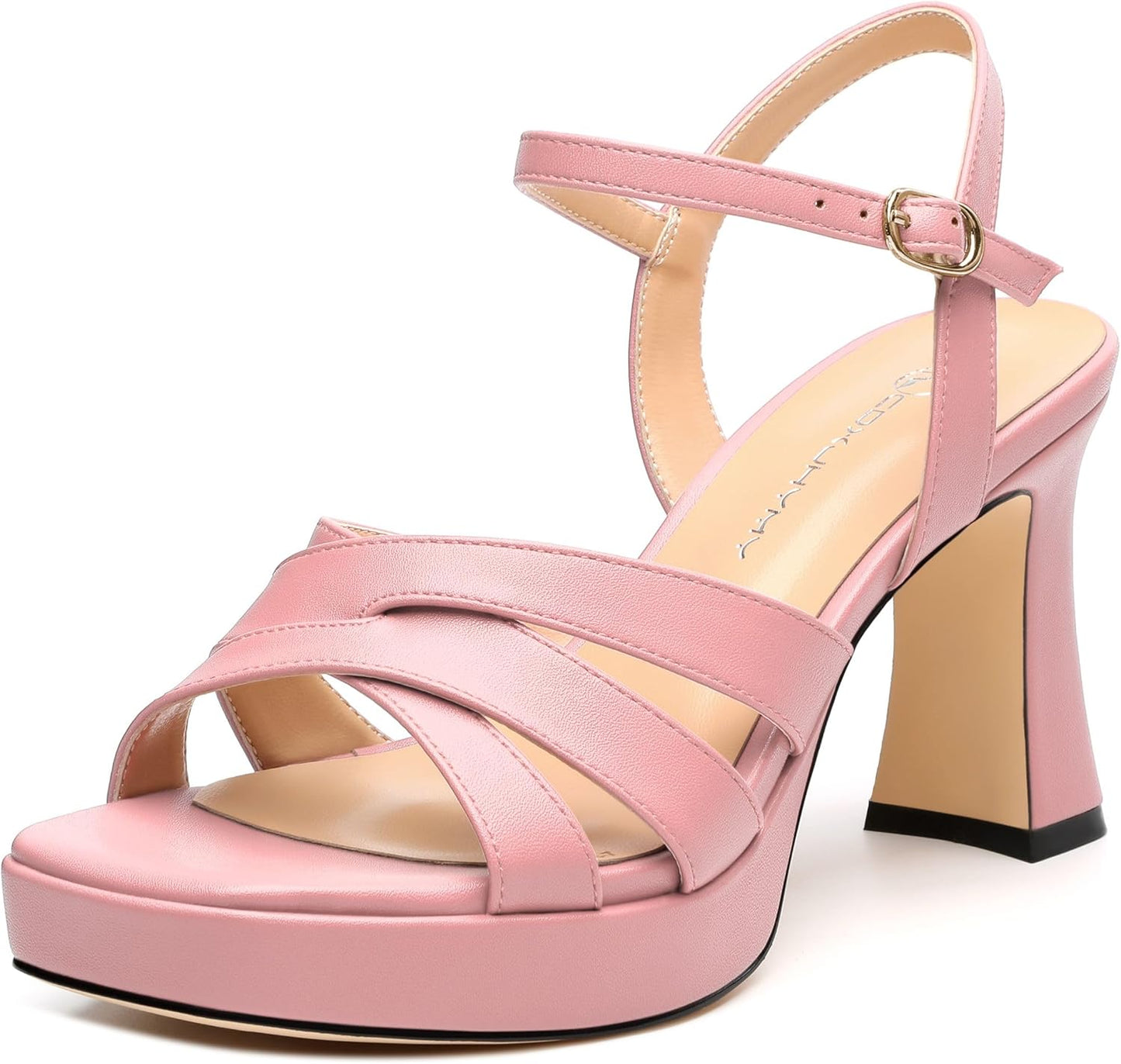 Women's Chunky Platform High Heels Block Heeled Sandals Open Square Toe Ankle Strap Dress Wedding Party Sandal Shoes 3.3''