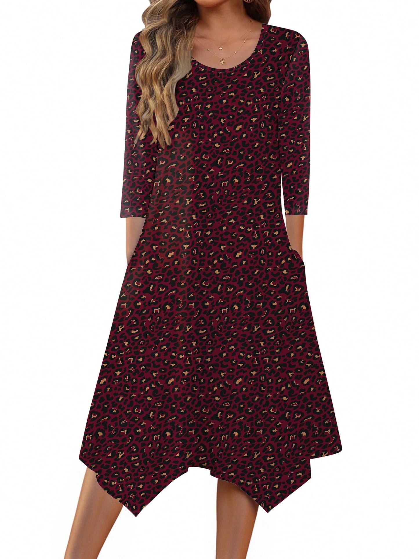 Zeagoo Midi Women 3/4 Sleeve Dress Casual Dresses with Pockets 2025 Fall A Line Dress Elegant Formal Modest Dresses