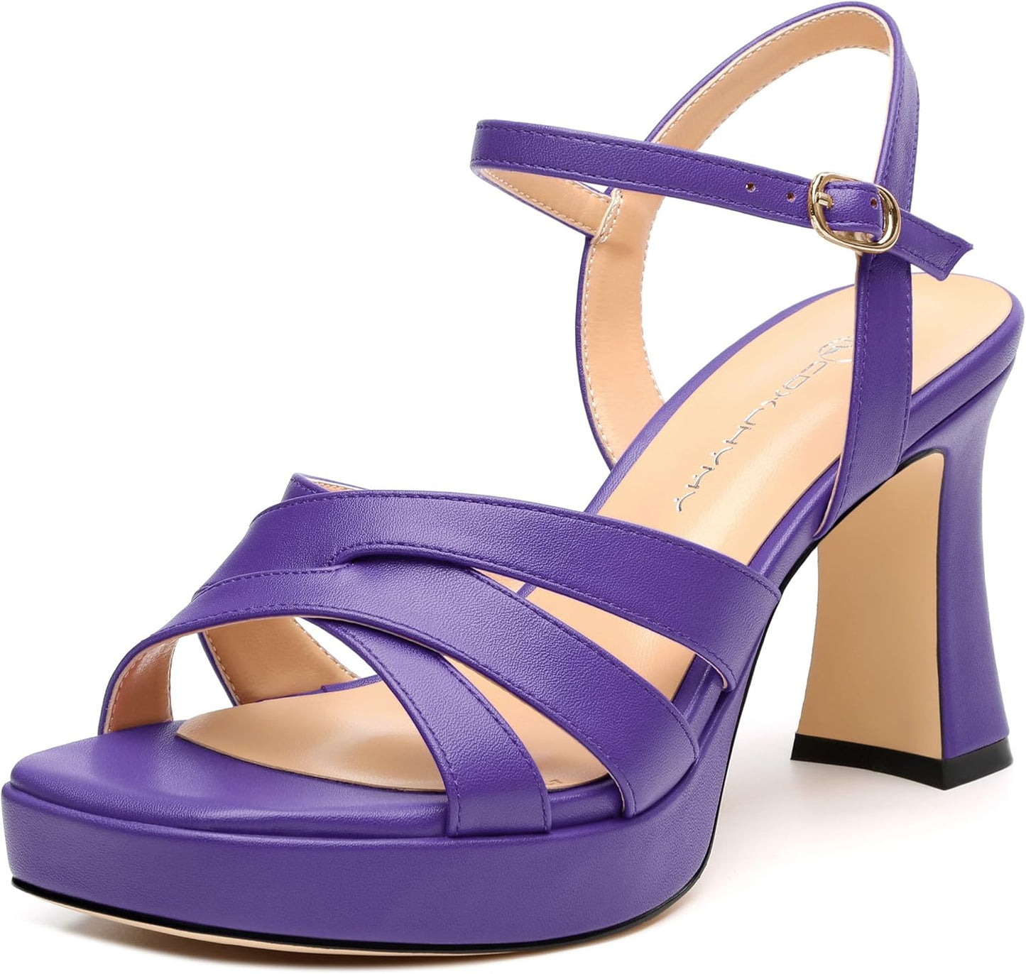 Women's Chunky Platform High Heels Block Heeled Sandals Open Square Toe Ankle Strap Dress Wedding Party Sandal Shoes 3.3''