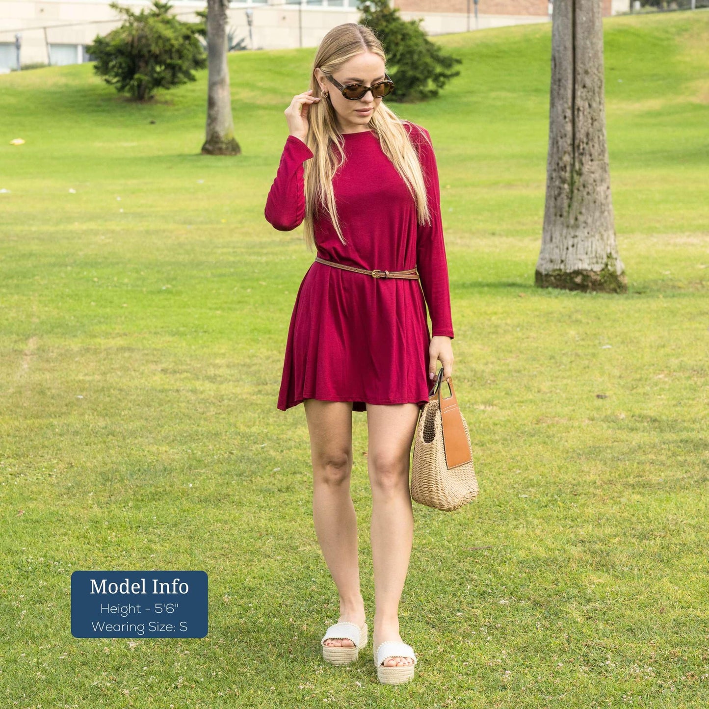 Azules Women's Long Sleeve Tunic Dress Casual Boat Neck Swing Dress with Scoop Back