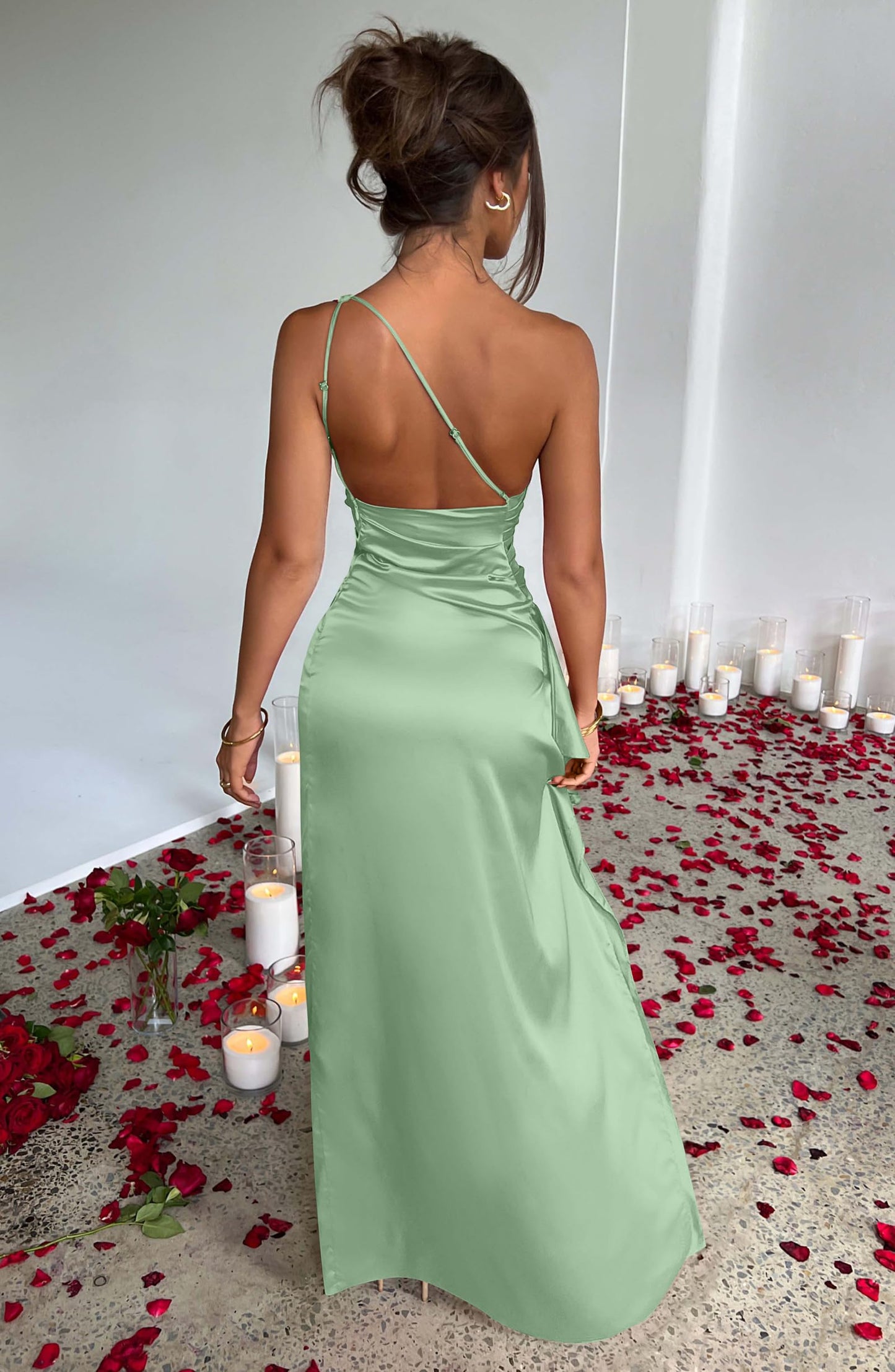 Memoriesea Women's Sexy One Shoulder High Split Cocktail Wedding Party Maxi Dress