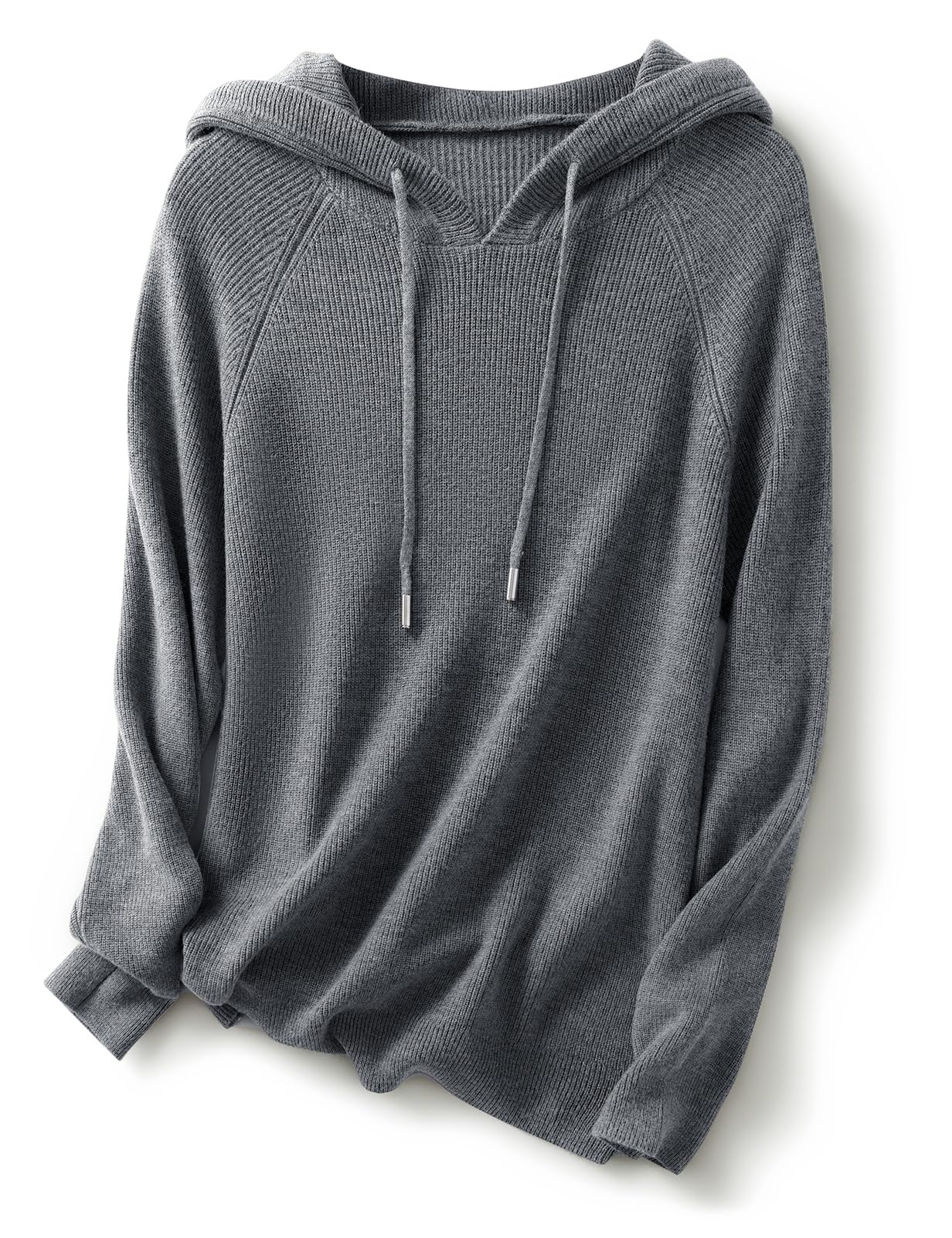 Women's Merino Wool Blend Hoodies 2025 Fall Winter Crewneck Sweatshirt Long Sleeve Knitted Sweater with Drawstring