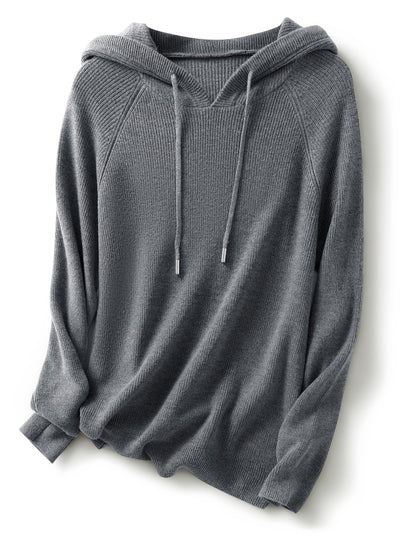Women's Merino Wool Blend Hoodies 2025 Fall Winter Crewneck Sweatshirt Long Sleeve Knitted Sweater with Drawstring