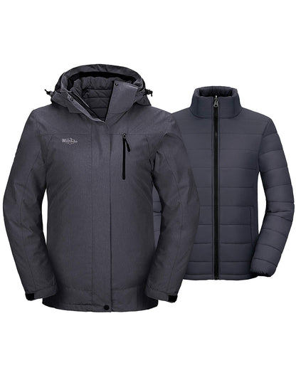 wantdo Women's 3 in 1 Waterproof Ski Jacket Windproof Winter Snow Coat Snowboarding Jackets Warm Raincoat