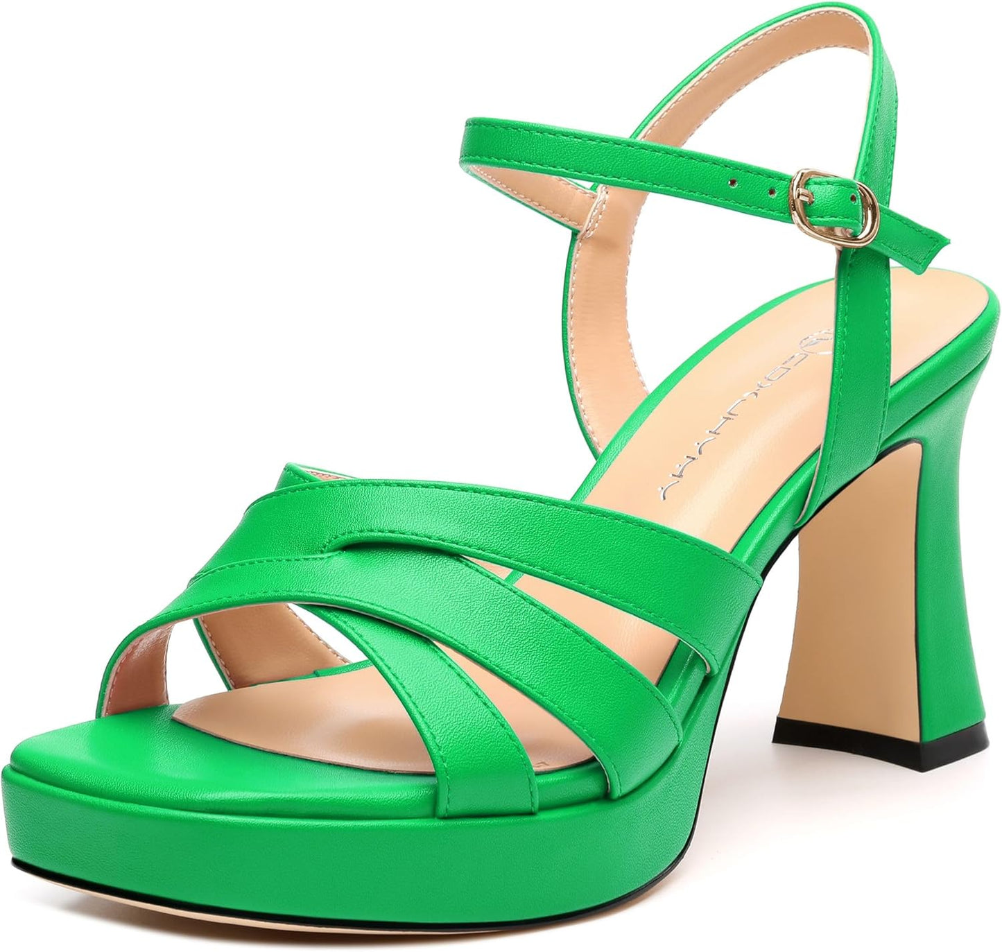 Women's Chunky Platform High Heels Block Heeled Sandals Open Square Toe Ankle Strap Dress Wedding Party Sandal Shoes 3.3''