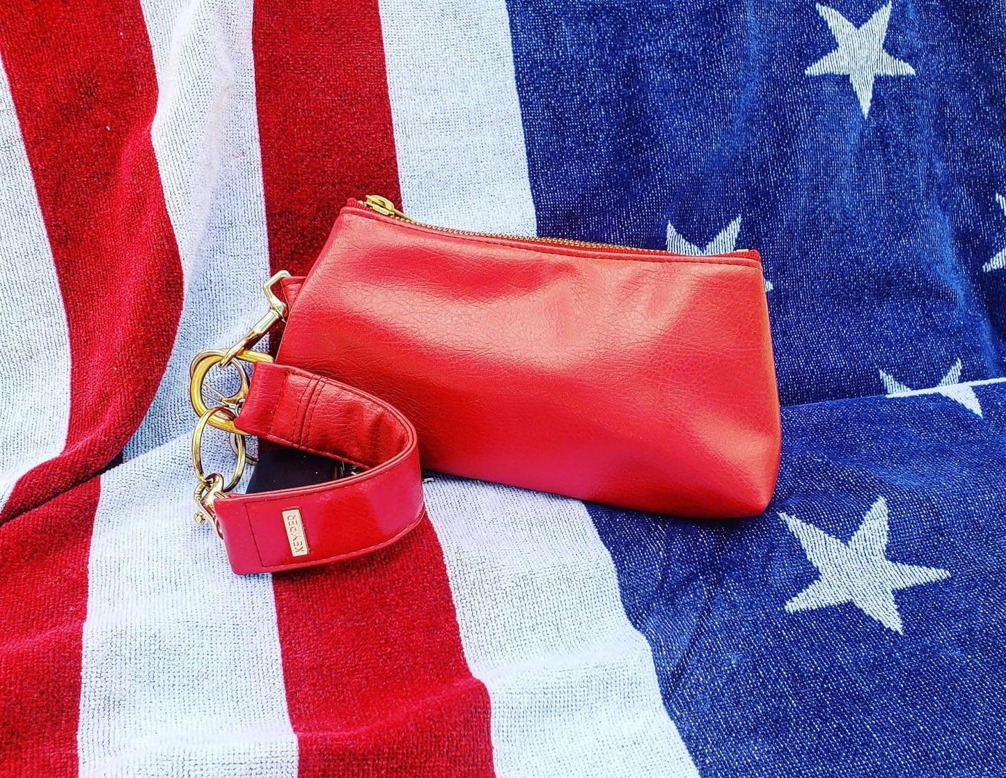 2-Piece Luxe Wristlet Set (IT Bag and a Key Ring Bracelet) Vegan Leather Classic Clutch Luxury Purse for Women
