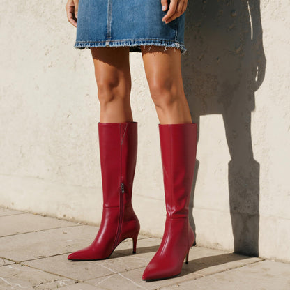 Knee High Boots for Women Pointed Toe Stiletto Kitten Heel Tall Boots Side Zipper Wide Calf Boot Fall Winter Sexy Fashion Dress Shoes Botas Negras