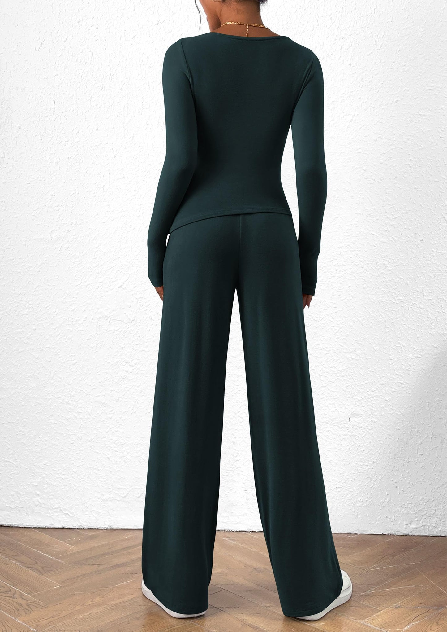 PRETTYGARDEN Women's 2 Piece Lounge Sets Asymmetrical Long Sleeve T Shirt Wide Leg Pants Casual Outfits Tracksuit