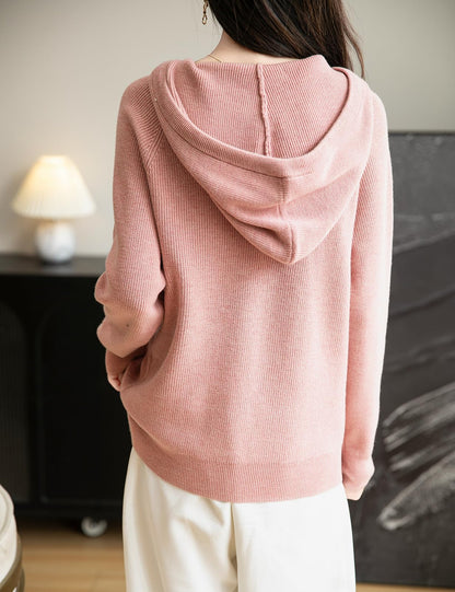 Women's Merino Wool Blend Hoodies 2025 Fall Winter Crewneck Sweatshirt Long Sleeve Knitted Sweater with Drawstring