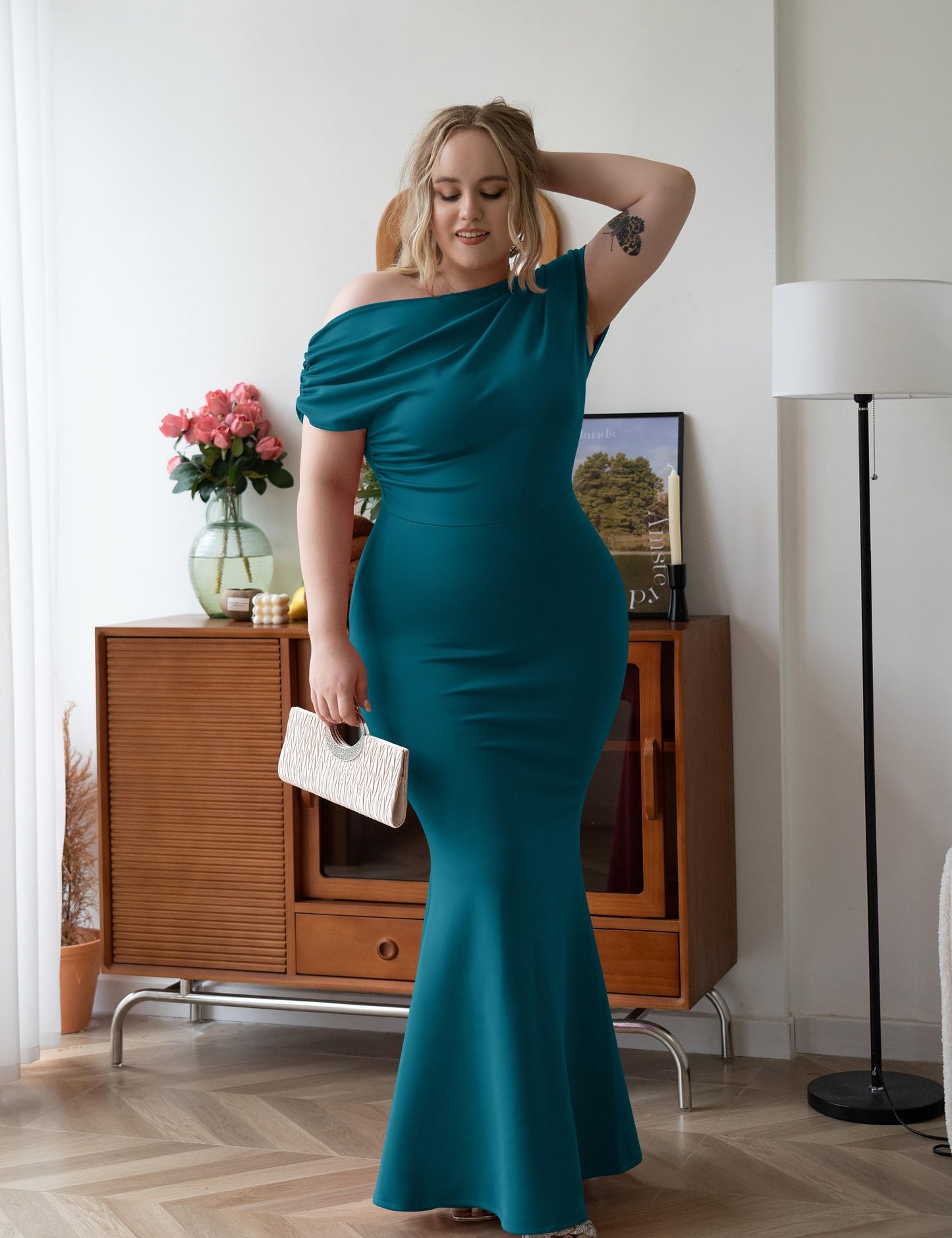 YMDUCH Women's Elegant Sleeveless Off Shoulder Bodycon Long Formal Party Evening Dress
