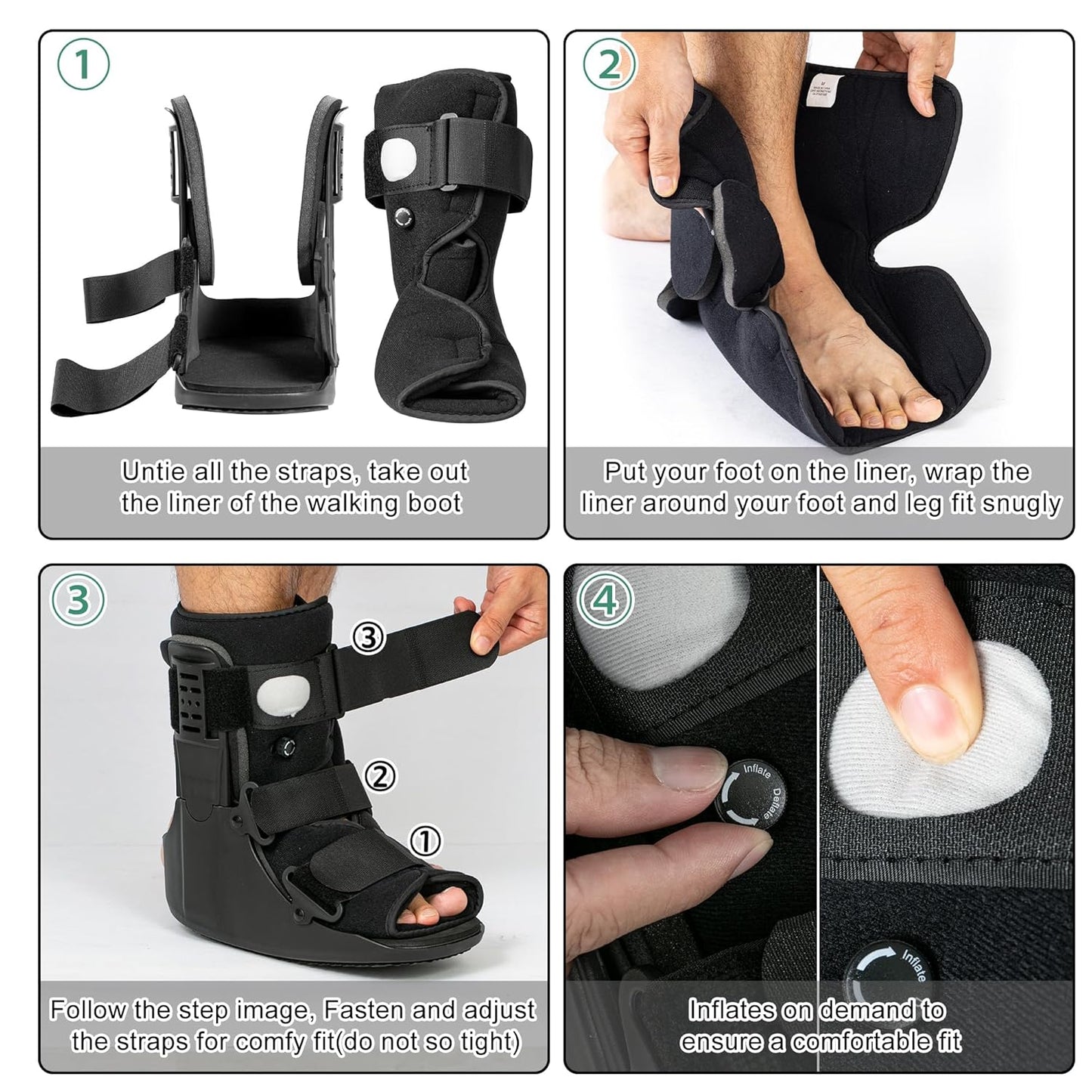 Air Walking Boot, Fracture Boot Short Walker Protection Fits Left or Right Foot Ankle Support for Injuries Fractures Sprains Black M