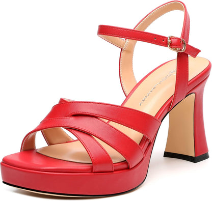 Women's Chunky Platform High Heels Block Heeled Sandals Open Square Toe Ankle Strap Dress Wedding Party Sandal Shoes 3.3''
