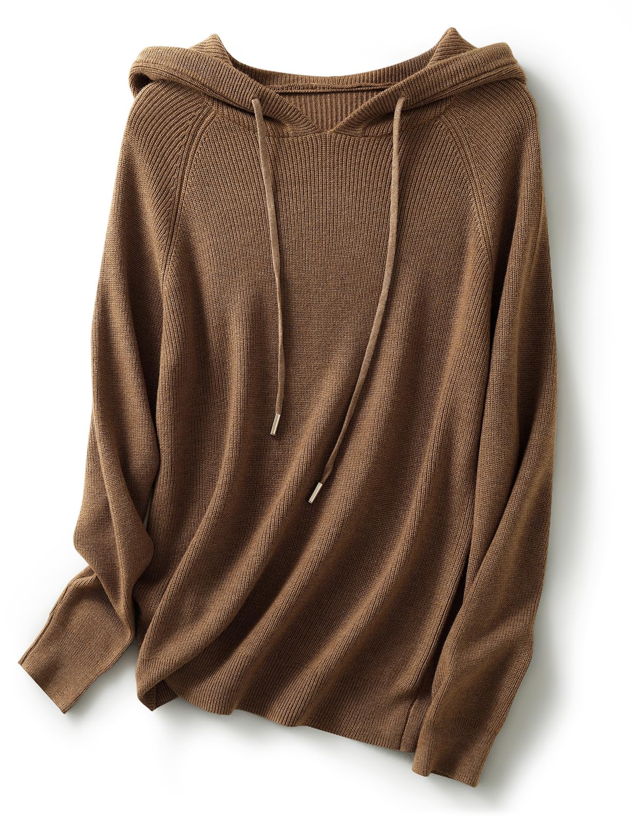 Women's Merino Wool Blend Hoodies 2025 Fall Winter Crewneck Sweatshirt Long Sleeve Knitted Sweater with Drawstring