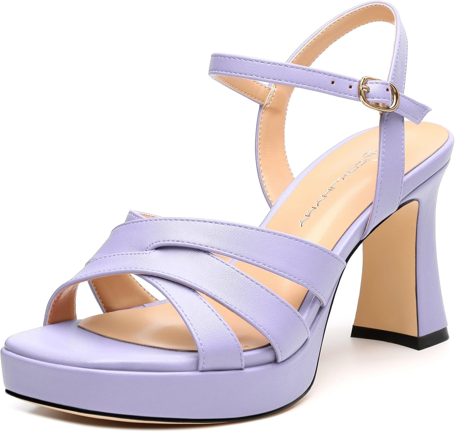 Women's Chunky Platform High Heels Block Heeled Sandals Open Square Toe Ankle Strap Dress Wedding Party Sandal Shoes 3.3''